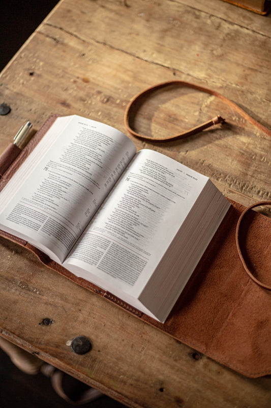 Small: Leather Bible Cover w/ Adjustable Wrap