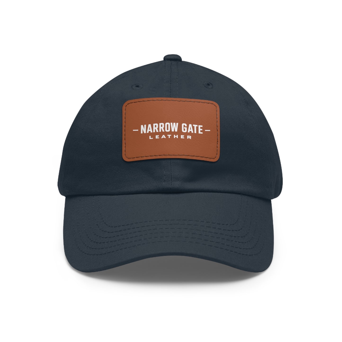 Leather Patch Dad Hat — "Narrow Gate Leather" Embroidered Rectangle Patch