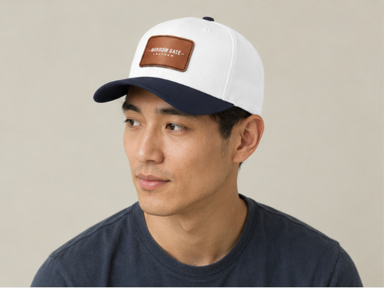 Leather Patch Baseball Cap — Narrow Gate Logo Mid-Profile Hat