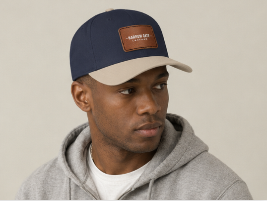 Leather Patch Baseball Cap — Narrow Gate Logo Mid-Profile Hat