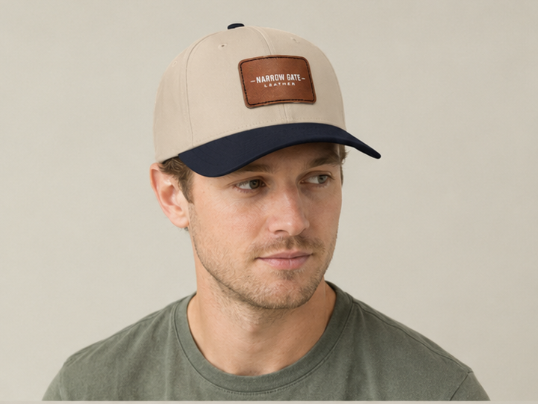 Leather Patch Baseball Cap — Narrow Gate Logo Mid-Profile Hat