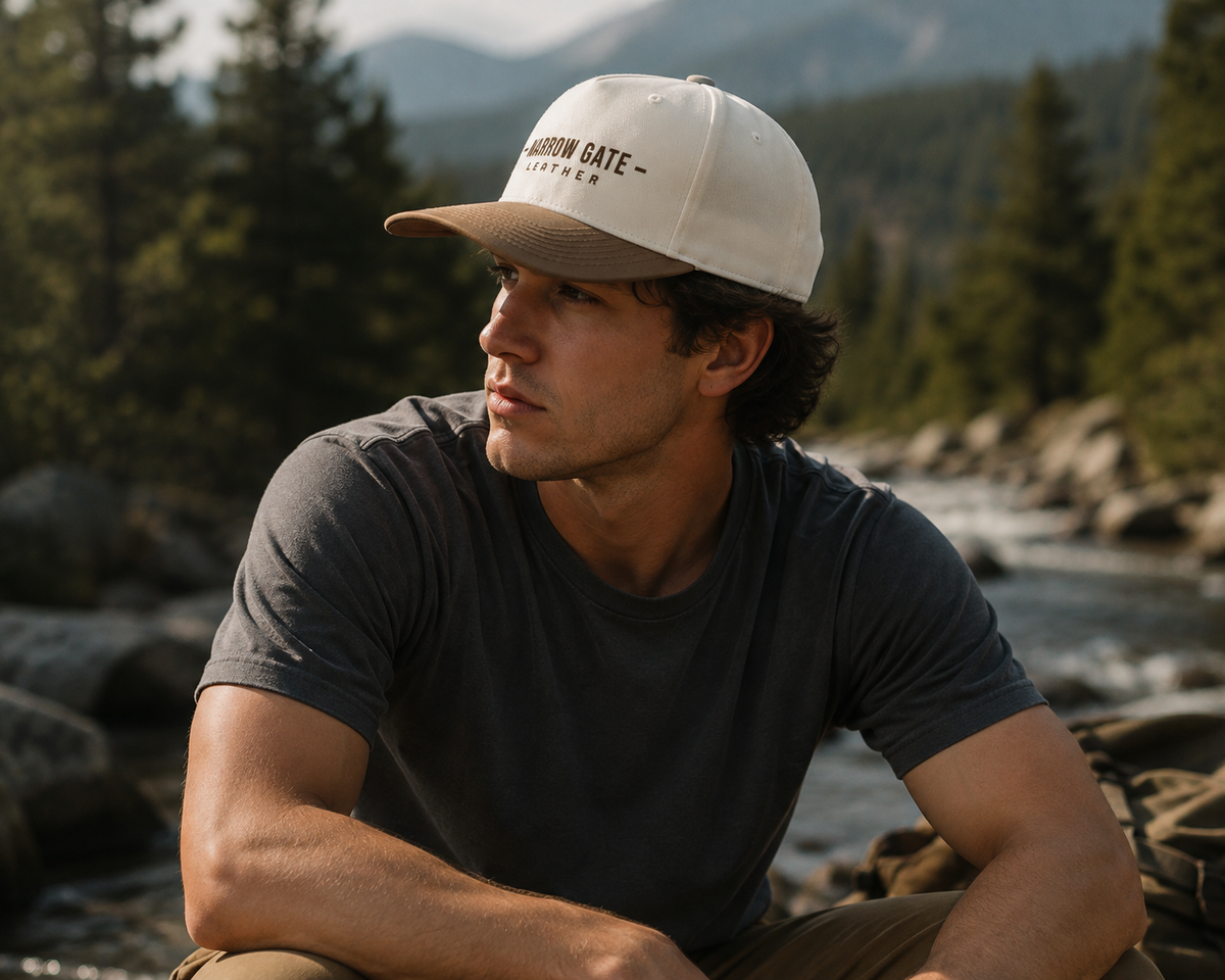 Leather Brand Two-Tone Cap — Narrow Gate Embroidered Hat