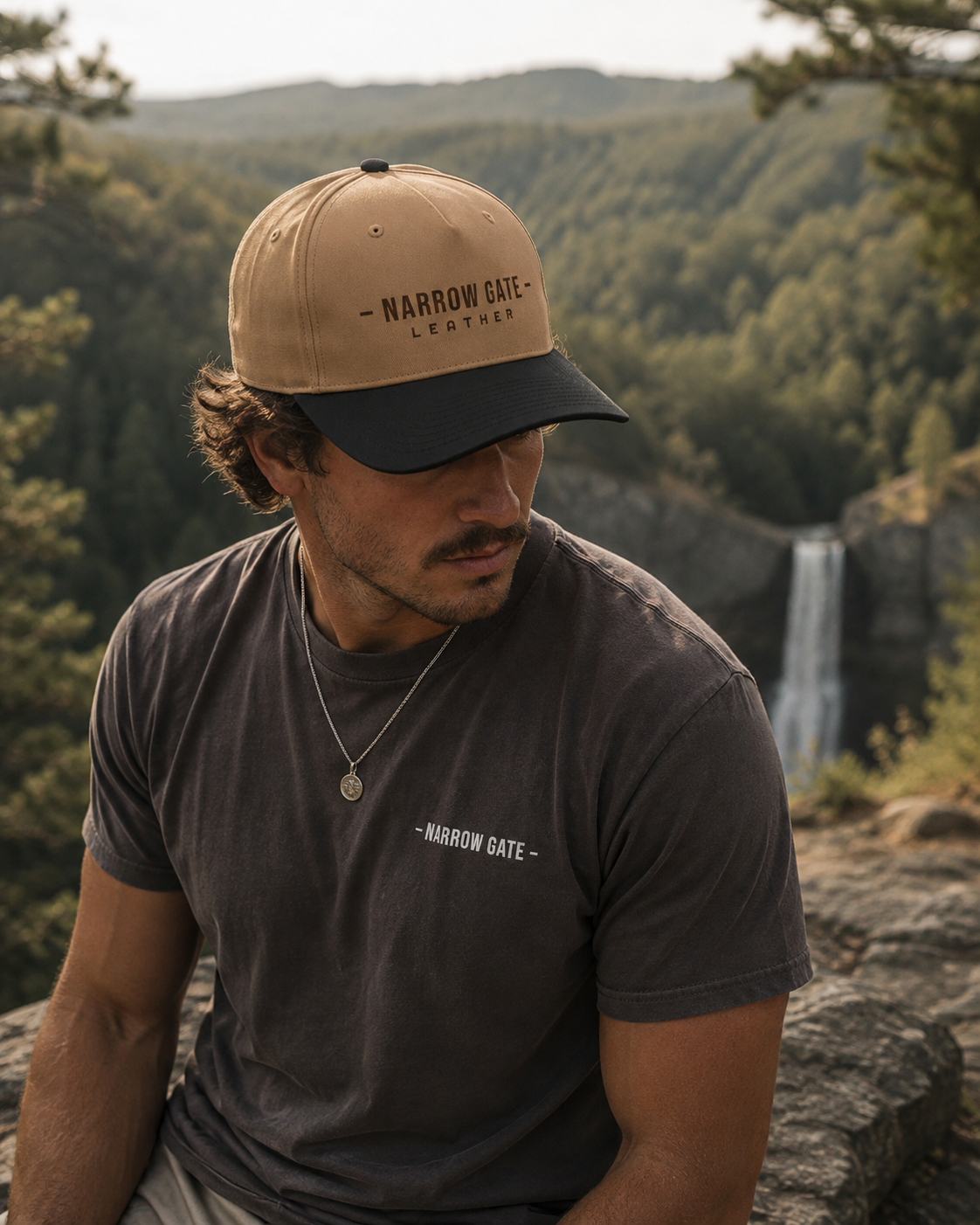 Leather Brand Two-Tone Cap — Narrow Gate Embroidered Hat