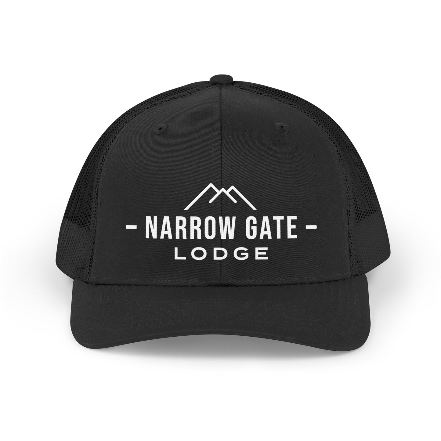 Narrow Gate Lodge Trucker Hat — Retro Mountain Mesh Cap