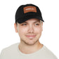 Leather Patch Dad Hat — "Narrow Gate Leather" Embroidered Rectangle Patch