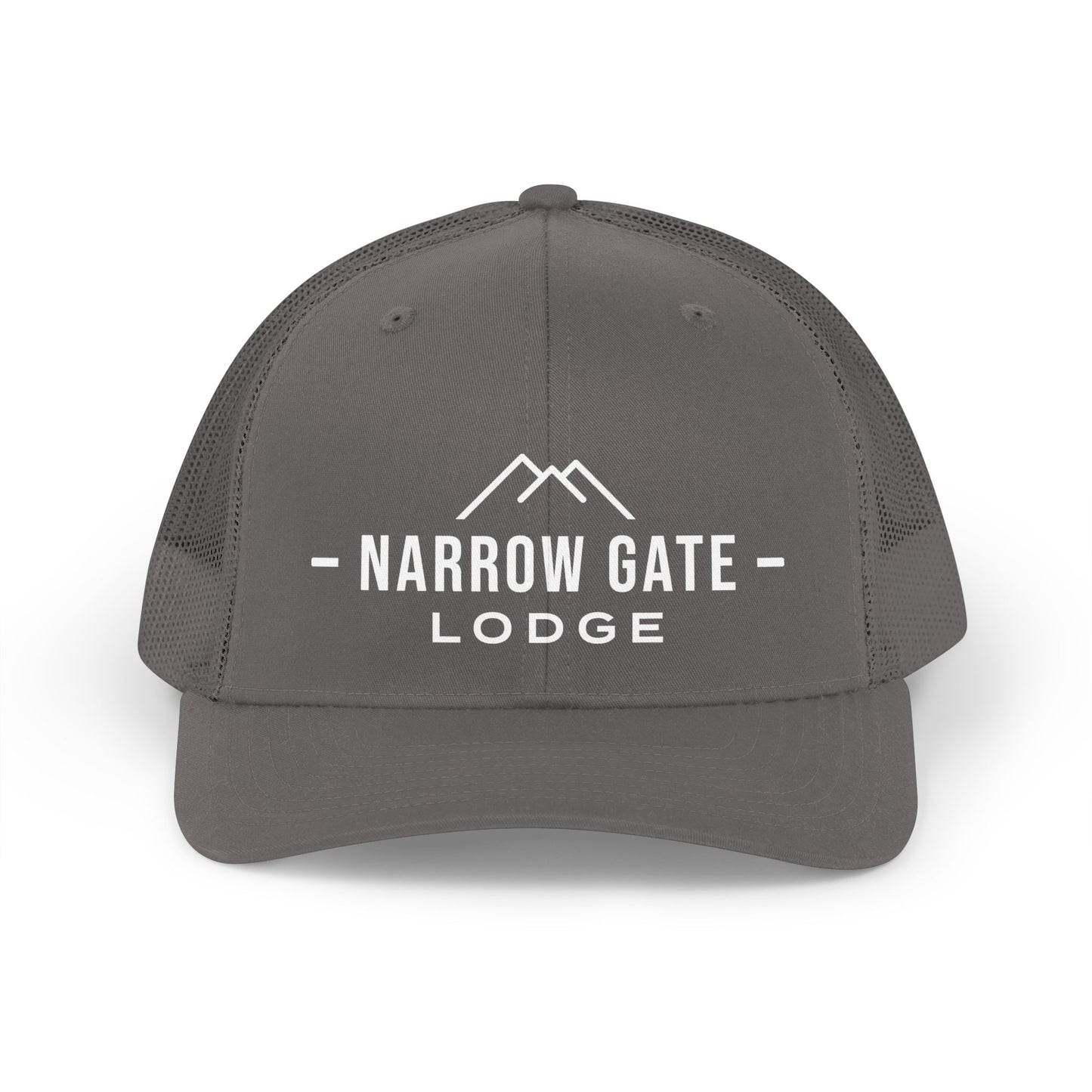 Narrow Gate Lodge Trucker Hat — Retro Mountain Mesh Cap