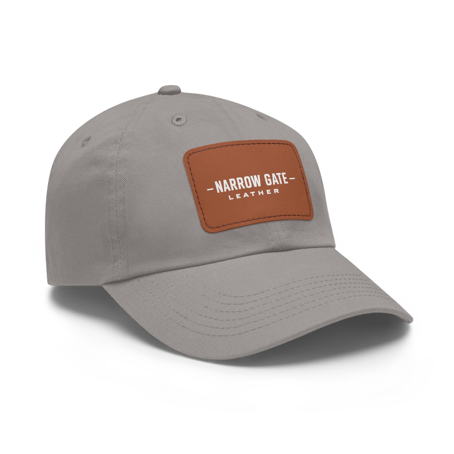 Leather Patch Dad Hat — "Narrow Gate Leather" Embroidered Rectangle Patch